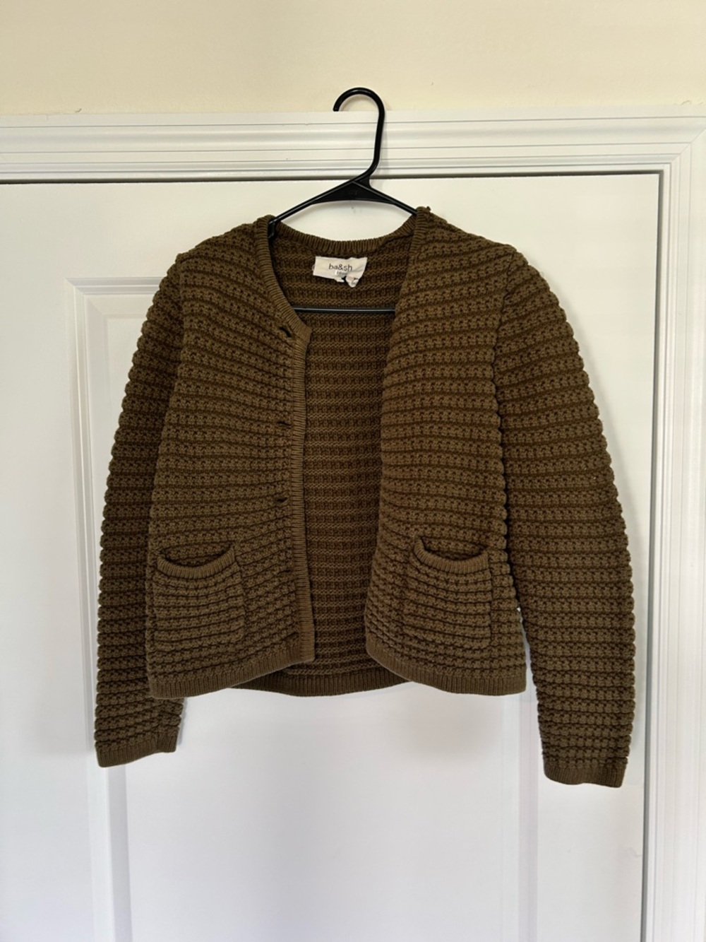 ba&sh Gaspard Cardigan Tan Open-Weave Knit Crop - Picture 8 of 11